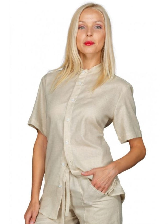 Camicia estetica unisex coreana misto lino