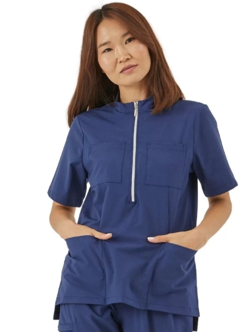 Wio-casacca-donna-manica-corta-con-zip-centrale-tasche-blu