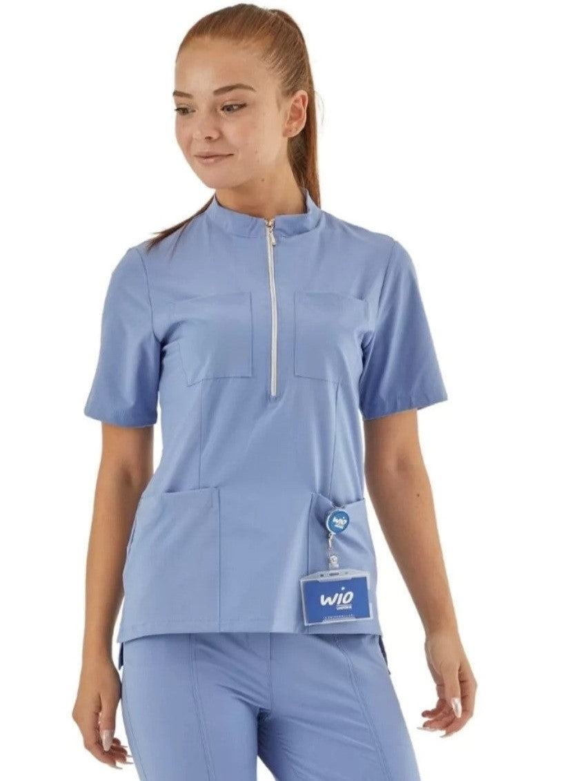 Wio-casacca-donna-manica-corta-zip-centrale-con-tasche-azzurro