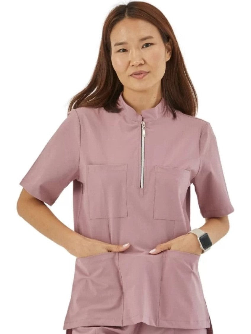 Wio-casacca-donna-manica-corta-zip-centrale-rosa
