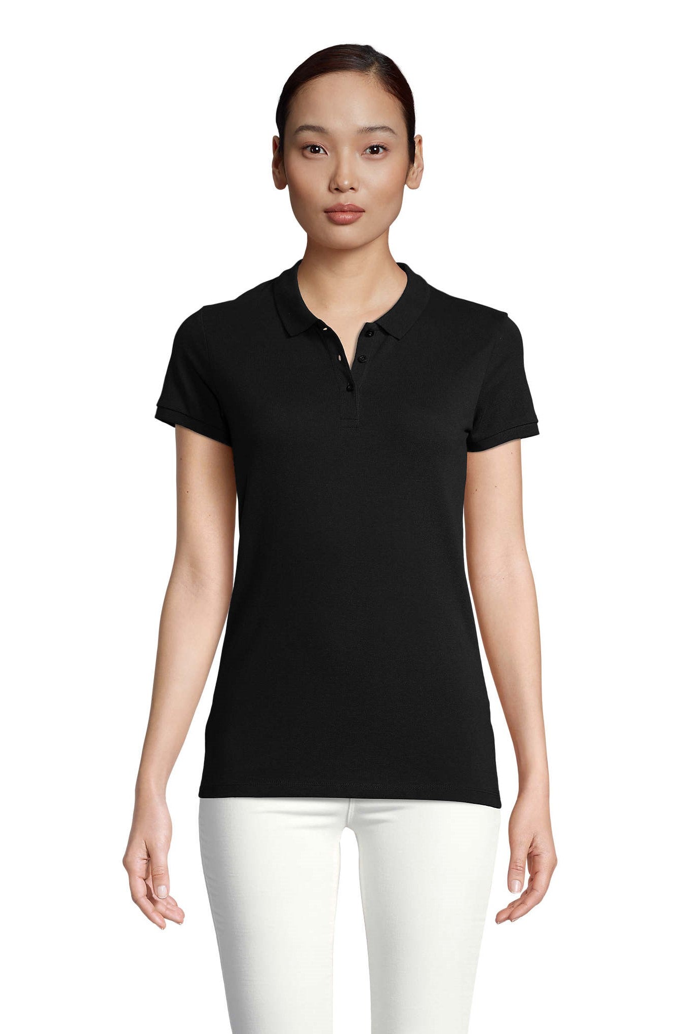 polo-manica-corta-tre-bottoni-donna-nero